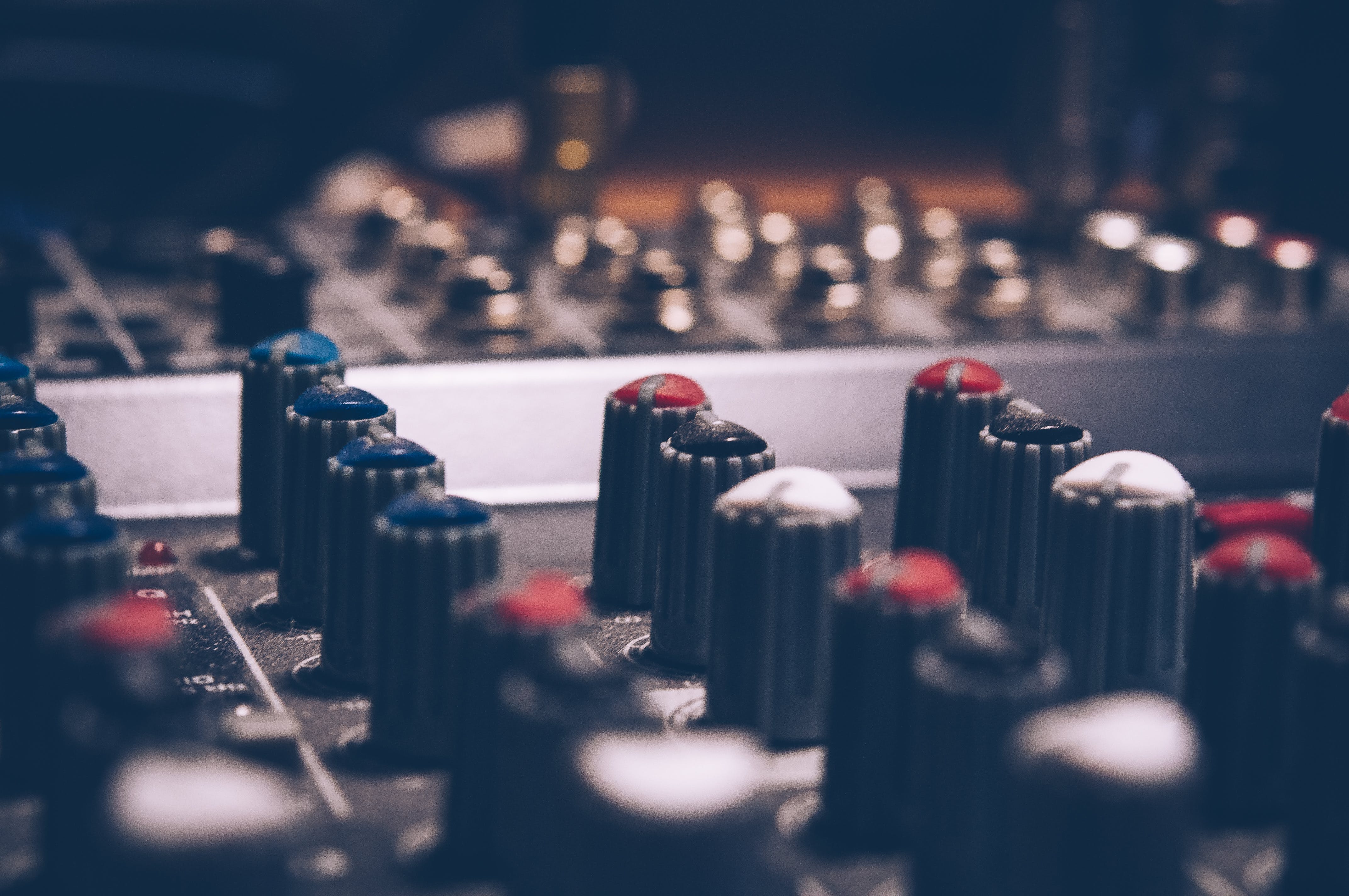 close up of an audio mixer